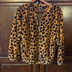 Rachael Ray Leopard Print Faux Fur Pea Coat